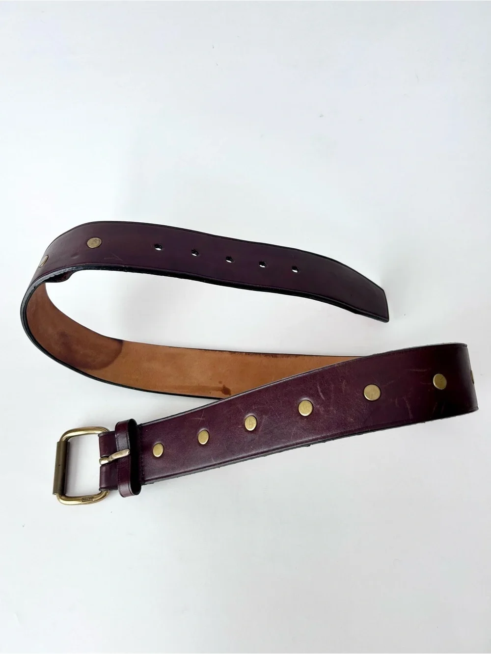 Coach Brown Leather Studded Belt Size 34”